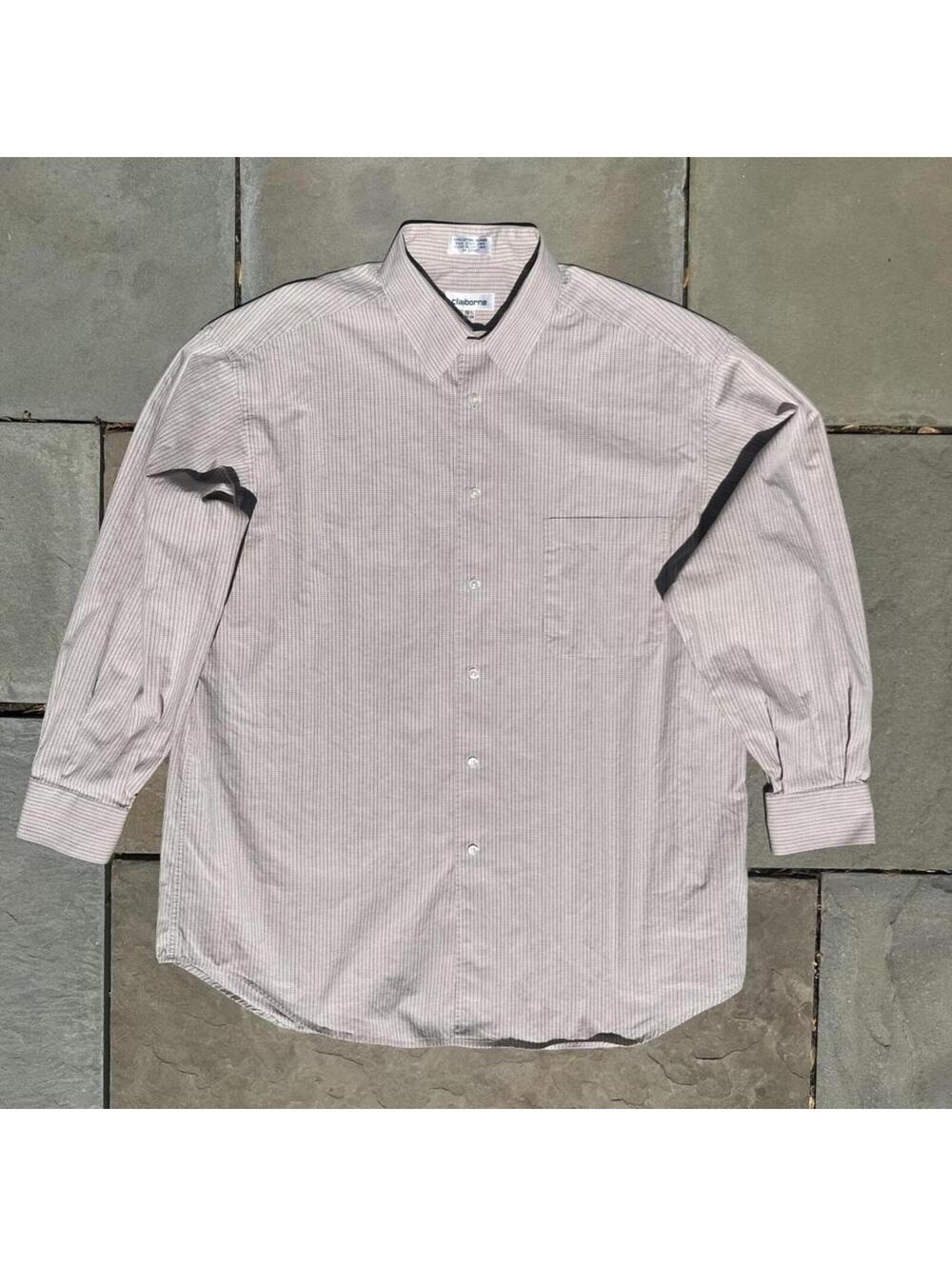 Vintage 90s Tan Grid Plaid Button Down Shirt
